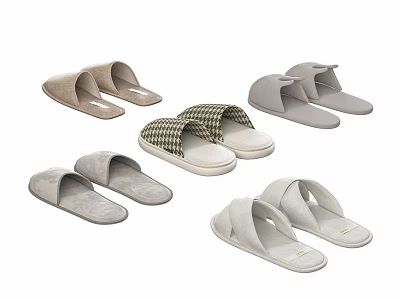 Comfortable Light Colored Slippers In Various Styles Including Checkered Pattern Design 3d model