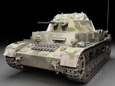 Retro Military Tank With Camouflage Coating Metal Tracks And Detailed Cannon Design 3d model