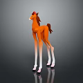 Low Poly Style Brown Pony with White Legs Red Mane Standing on Black Background Reflection
