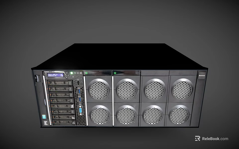 Black Server With Multiple Hard Drive Slots Ventilation Holes And Front Panel Display Buttons 3d model 