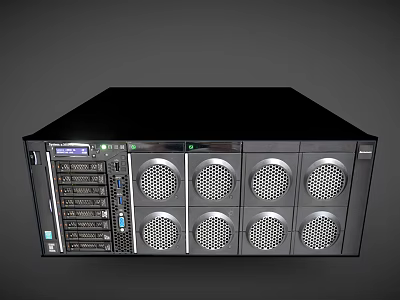 Black Server With Multiple Hard Drive Slots Ventilation Holes And Front Panel Display Buttons 3d model