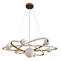 Modern Atomic Design Chandelier with Gold Circular Frames and White Spherical Lights 3d model