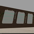 Wooden Display Shelf With Glass Shelves Lighting And Green Plants Around