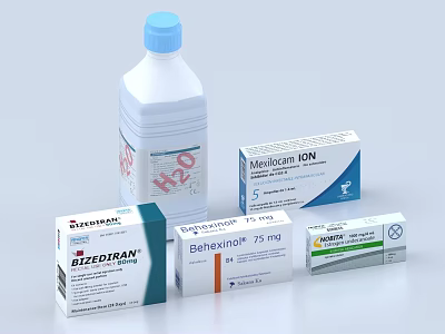 Essential Daily Living Medical Supplies With Medication Boxes And Solution Bottle 3d model