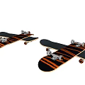 Two Skateboards Featuring Black Orange Stripes Metal Trucks And Wheels