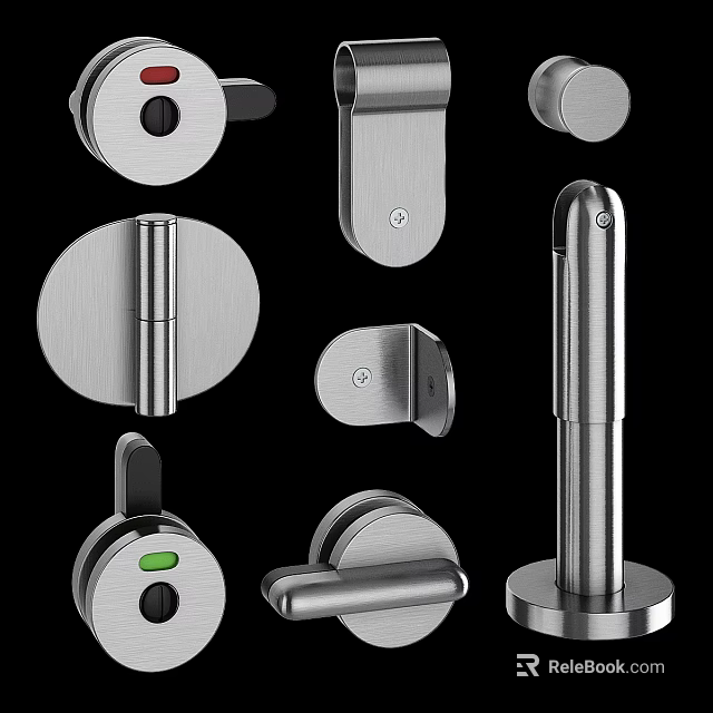 Modern Public Toilet Stainless Steel Hardware Including Door Locks Hinges And Door Stops 3d model 