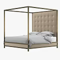 Modern Tufted Headboard Bed Frame With Metal Structure And Gray Bedding 3d model