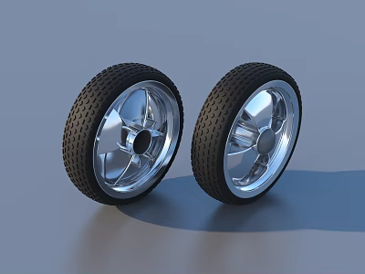 Two Black Car Tires With Silver Rims And Tread Patterns On Gray Backdrop 3d model