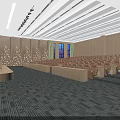 Spacious Conference Room With Rows of Seats Large Projection Screen Wooden Walls and Modern Lighting