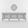 Elegant White Dresser With Golden Legs And Decorative Mirror Above Drawers