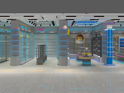 Elegant Modern Retail Store Interior With Glass Display Shelves LED Lighting And Counter 3d model