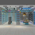 Elegant Modern Retail Store Interior With Glass Display Shelves LED Lighting And Counter