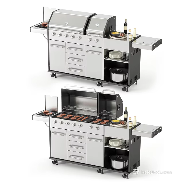 Stainless Steel Outdoor Grill With Drawers Wheels And Countertop For Cooking Food Items 3d model 