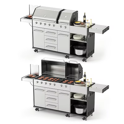 Stainless Steel Outdoor Grill With Drawers Wheels And Countertop For Cooking Food Items 3d model