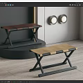 Modern Folding Stools With Leather Seats And Metal Frames In Brown And Beige