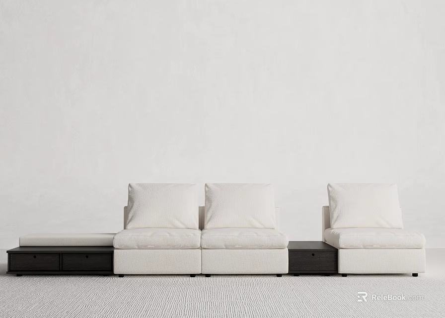 White Modular Sectional Sofa With Black Storage Units On Light Floor 3d model