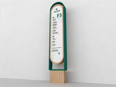F3 Floor Directory Billboard With Green Frame Wooden Base And Arrow Direction 3d model