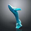 Blue Whale Game Movie Character in Dynamic Leaping Pose With Wave Tail Details