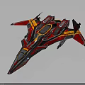 Futuristic Red And Yellow Spaceship With Sleek Design And Cockpit Details