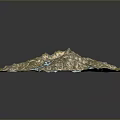 3D Terrain Landscape Model With Rolling Mountains Water Areas And Square Shape On Gray Background
