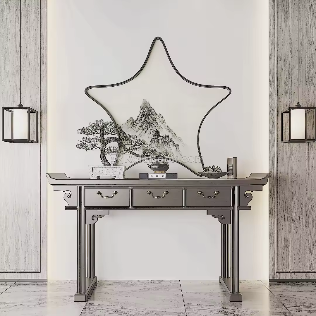 New Chinese Style End View Table Entrance Cabinet End View Table 3d model