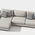Modern Light Gray Sectional Sofa With Checkered Pillows And Comfortable Seats 3d model