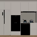Modern Kitchen Interior Featuring White Cabinets Black Appliances Stove And Kettle