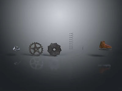Modern Lighting Fixture Combination With Silver Base Gray Gears White Tube And Orange Shade 3d model