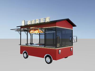 Red Mobile Food Cart With Cooking Flame For Street Food Service 3d model