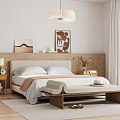 Minimalist Modern Bedroom Interior With Wooden Bedside Tables Lamps Artwork And Plant