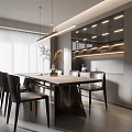 Modern Restaurant Interior With Dining Table Black Chairs Pendant Lights And Decorative Plants