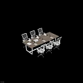 Modern Conference Table With Wooden Top Metal Frame Ergonomic Chairs Notebooks And Cups