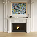 White Fireplace Mantel Featuring Decorative Painting And Burning Fire Interior 3d model