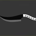 Curved Blade Knife With Blue Black Handle And Decorative Patterns On Dark Surface