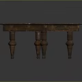 Vintage Wooden Table With Worn Tabletop And White Patches On Carved Wooden Legs