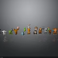 Cute Animal Toy Figures Collection With Various Colorful Characters In Row