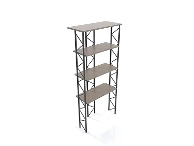 Modern Four Tier Storage Shelf With Black Metal Frame And Wooden Shelves 3d model