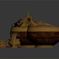 Golden Traditional Household Items Including Lidded Container Small Bowls Tools and Various Shapes