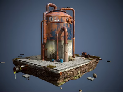 Large Rusty Industrial Tank With Metal Pipes On Concrete Platform In Industrial Setting 3d model