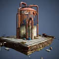 Large Rusty Industrial Tank With Metal Pipes On Concrete Platform In Industrial Setting