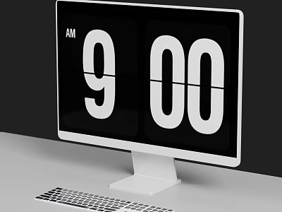 Modern Computer Monitor Displaying 900 AM Digital Clock With Keyboard On Desk 3d model