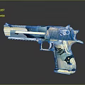 Blue And White Camouflage Pistol With Metallic Accents And Detailed Body Design