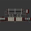 Orange Rusty And Silver Red Industrial Machinery With Mechanical Pipes And Components