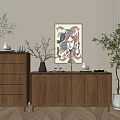 Wooden Entryway Cabinet And Sideboard With Natural Interior Decorative Vases Artwork And Plants