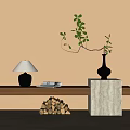 Mid-ancient style end view green plant table lamp 3d model