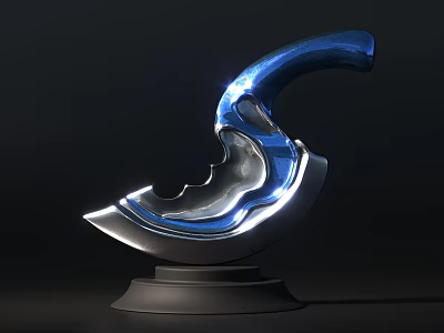 Modern Blue Silver Sculpture With Smooth Curves Metallic Material And Black Base 3d model