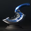 Modern Blue Silver Sculpture With Smooth Curves Metallic Material And Black Base