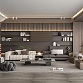 Modern Living Room Interior With Sofas Bookshelves Staircase Plant Rug And Lighting