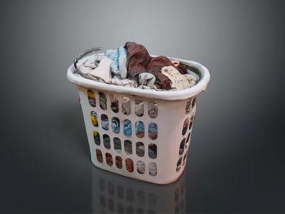 White Grid Pattern Laundry Basket Filled With Colorful Clothes For Home Organizing 3d model