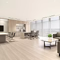 Modern Office Interior With Open Layout TV Desks Sofa And Floor To Ceiling Windows